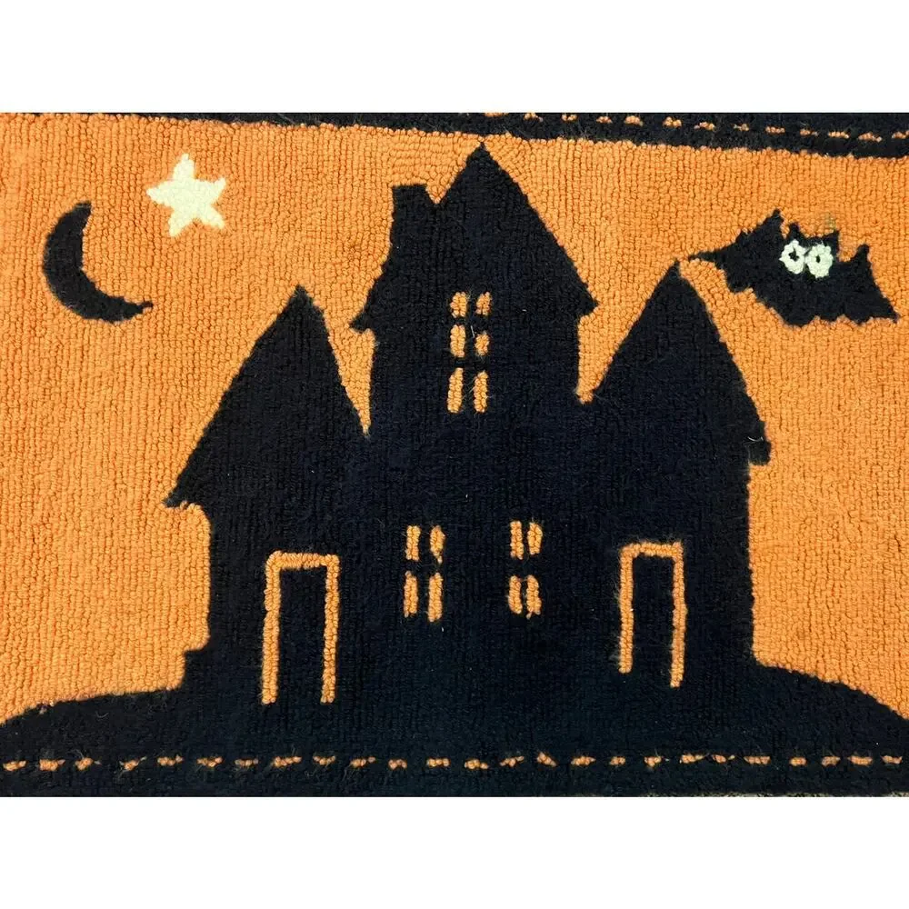 Pottery Barn Kids Orange Black Halloween Spooky Haunted House Rug Bats 36”x24”